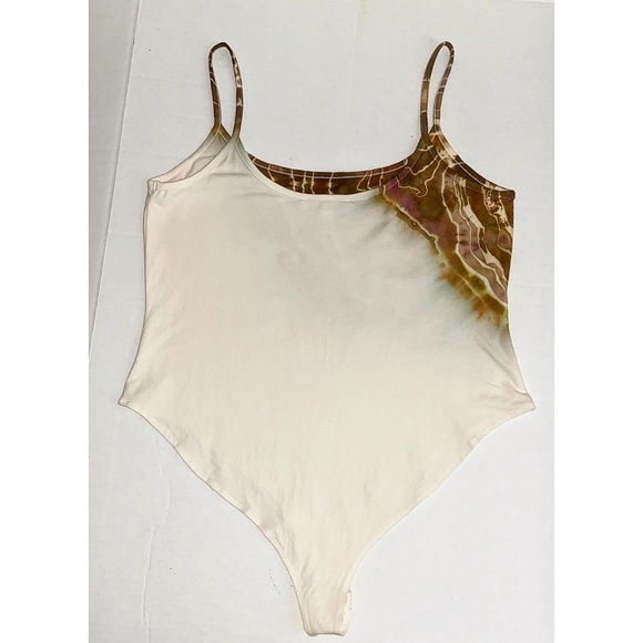 Plus Size Bodysuit Size 1X Hand Dyed Cream & Bronze - Picture 3 of 3